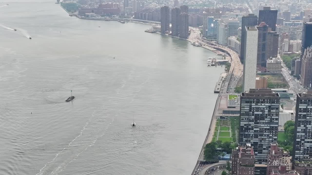 Stunning aerial view of the New York waterfront captured by drone