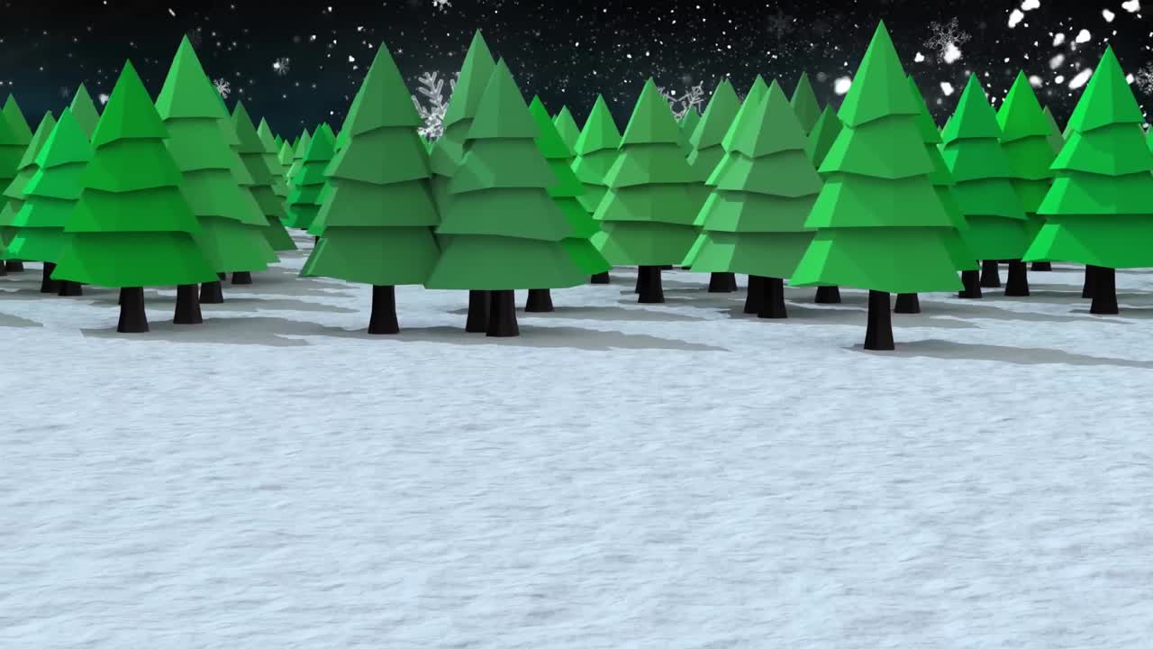 Multiple trees on winter landscape against shooting star on black background