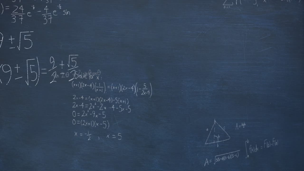 Mathematical equations on chalkboard