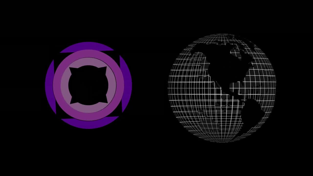 animación de círculos y globos girando sobre un fondo negro