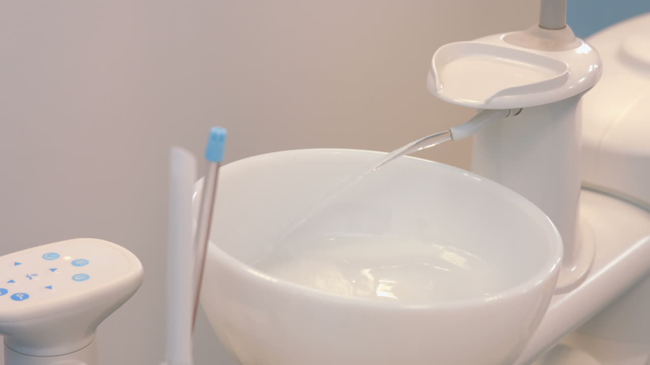 Close up of dental sink with flowing water