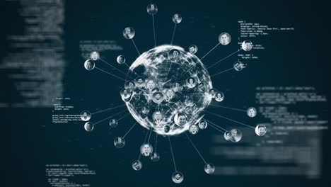 Animación-Del-Globo-Y-El-Procesamiento-De-Datos-Financieros-Sobre-Fondo-Negro