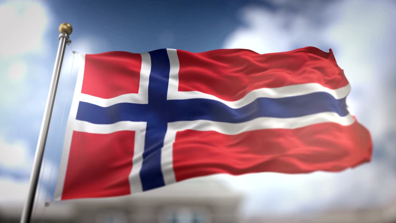la bandera de noruega ondeando en cámara lenta 3d con fondo de cielo azul - bucle sin costuras 4k