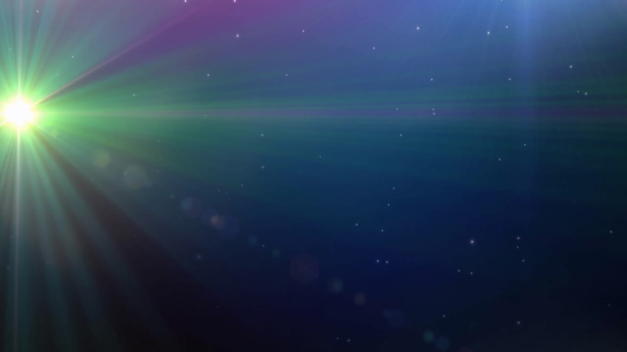 푸른 우주 하늘에 반 ⁇ 이는 초록색 반점과 별들의 애니메이션