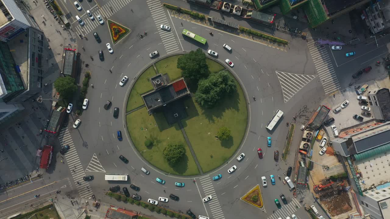 changsha 시내 교통, 거리 서클, 공중 다운 파노라마, 4k 중국