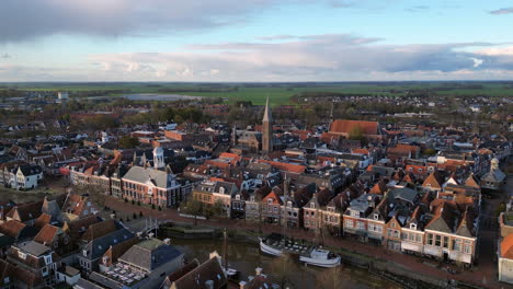 aerial view: city of dokkum with the church in the center