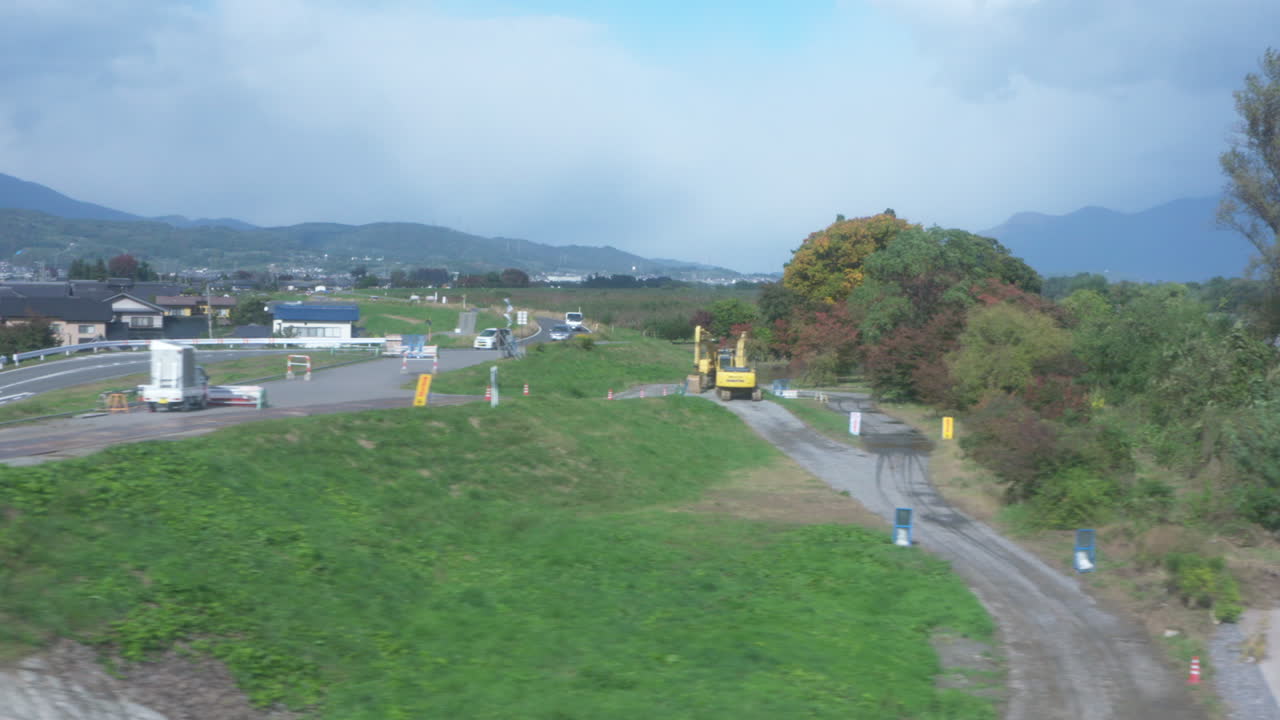Train goes through the river. Slow Motion