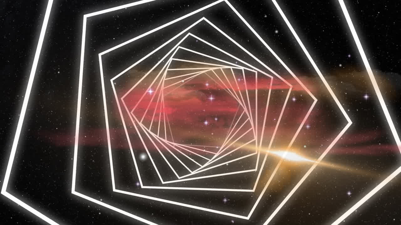 animación digital de formas hexagonales que giran en movimiento sin fisuras contra estrellas brillantes en el espacio