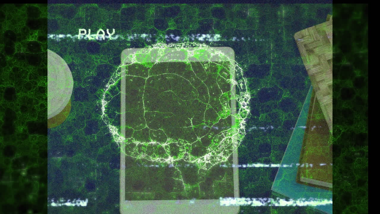 animación de interferencia y cerebro digital sobre el teléfono inteligente en el escritorio