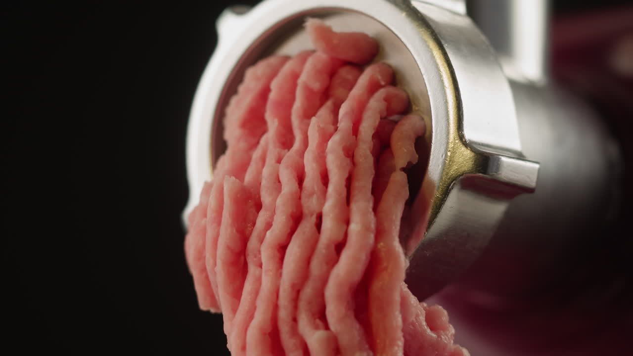 Minced Meat Coming Out of a Meat Grinder