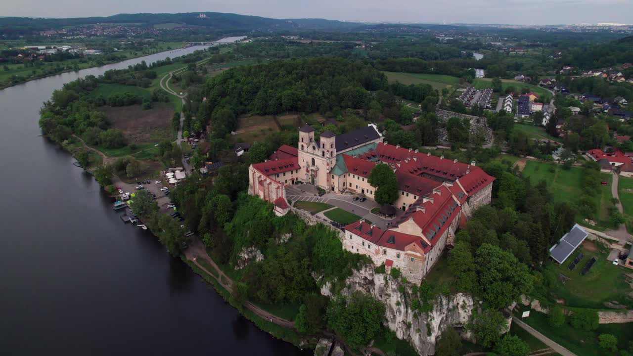 Benedictine Abbey and church, Krakow hilltop monastery drone