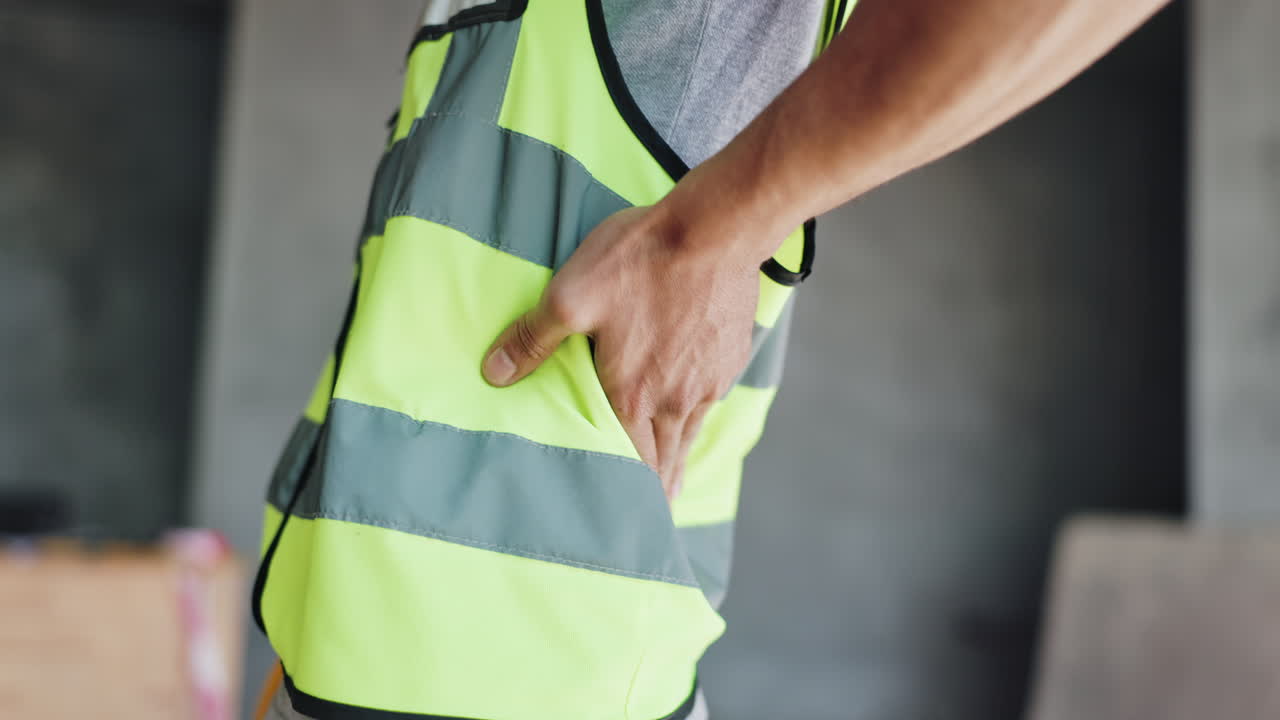 trabajador de la construcción con dolor de espalda