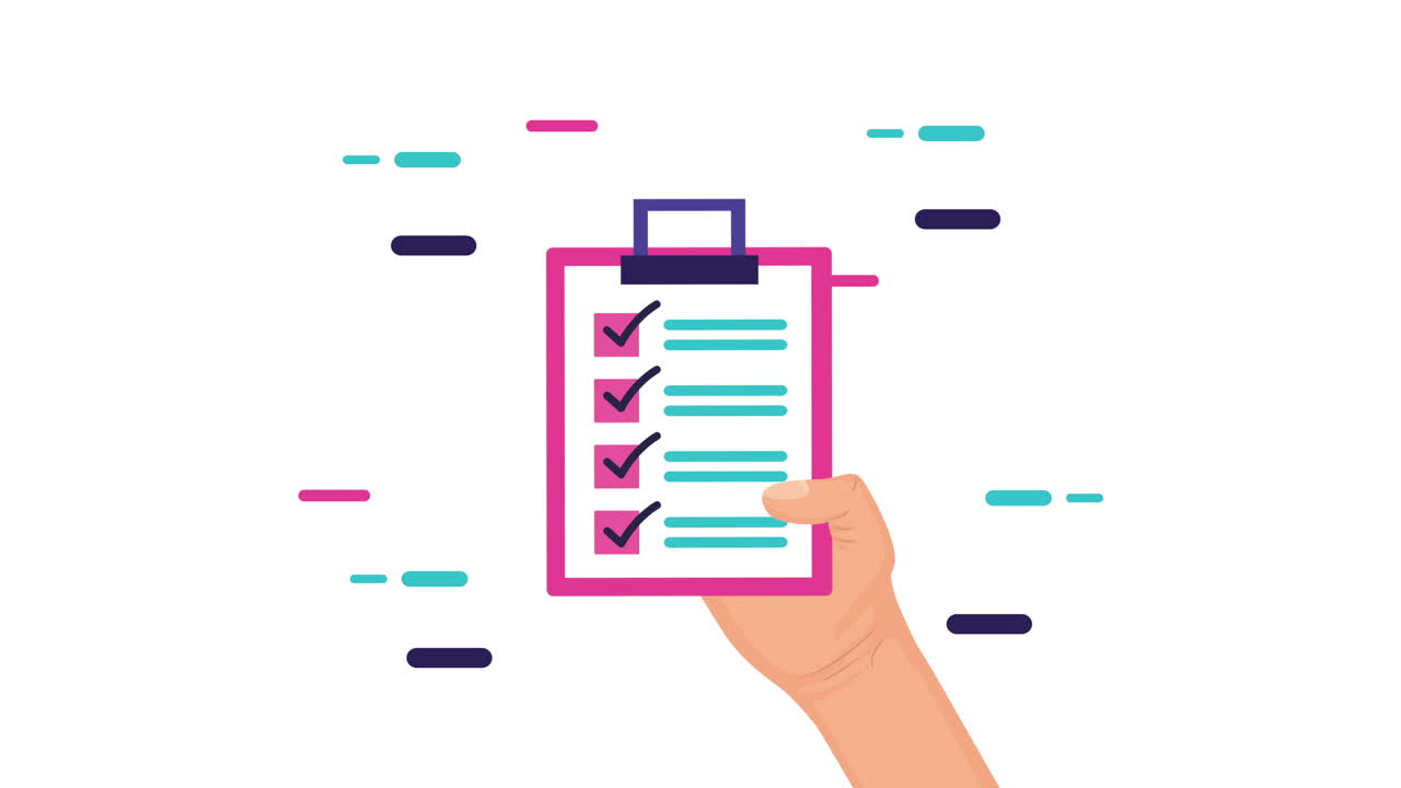 hand with checklist clipboard animation