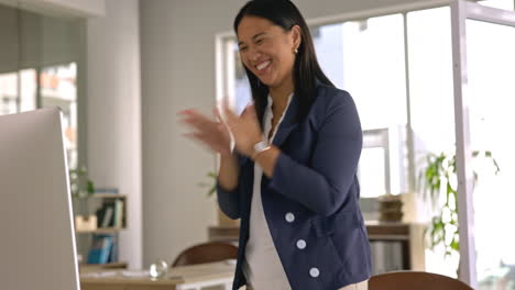 Winning,-excited-and-business-woman-on-computer