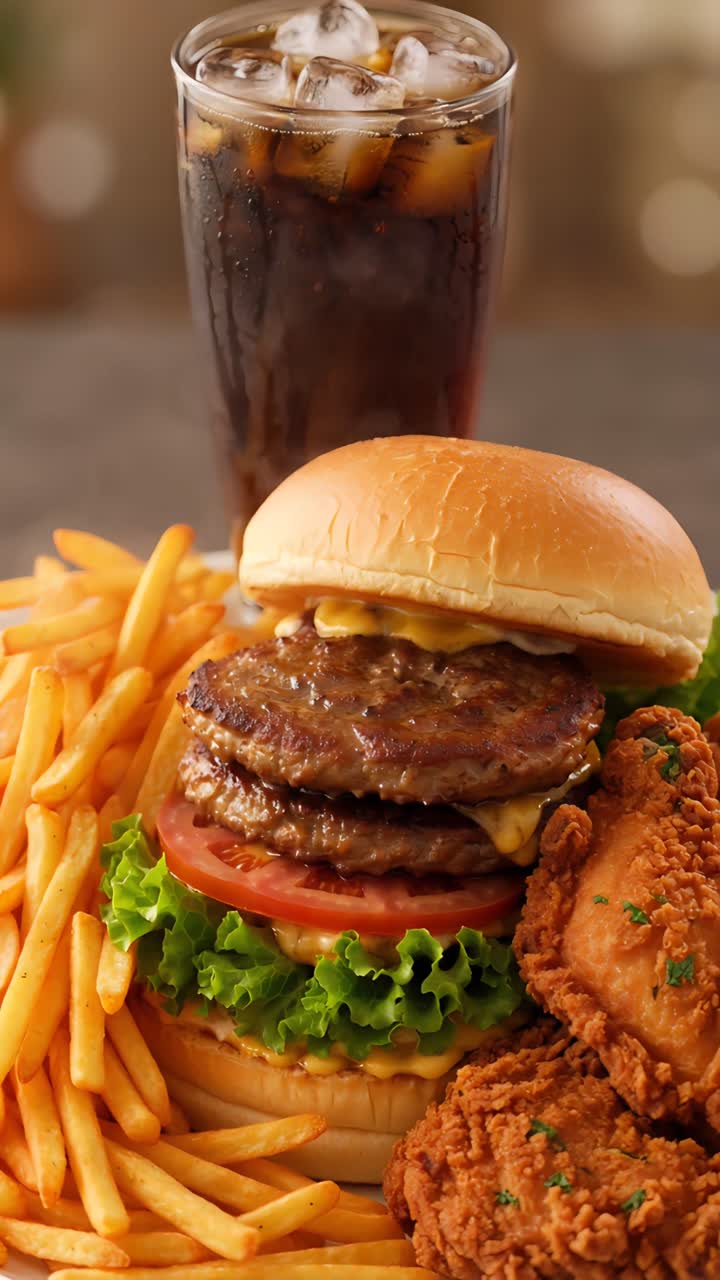 Burger 4K Fast Food with Crispy Fried Chicken and French Fries ...