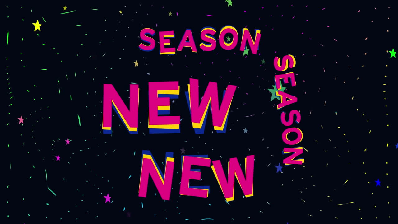 Animation of new season text and stars on black background