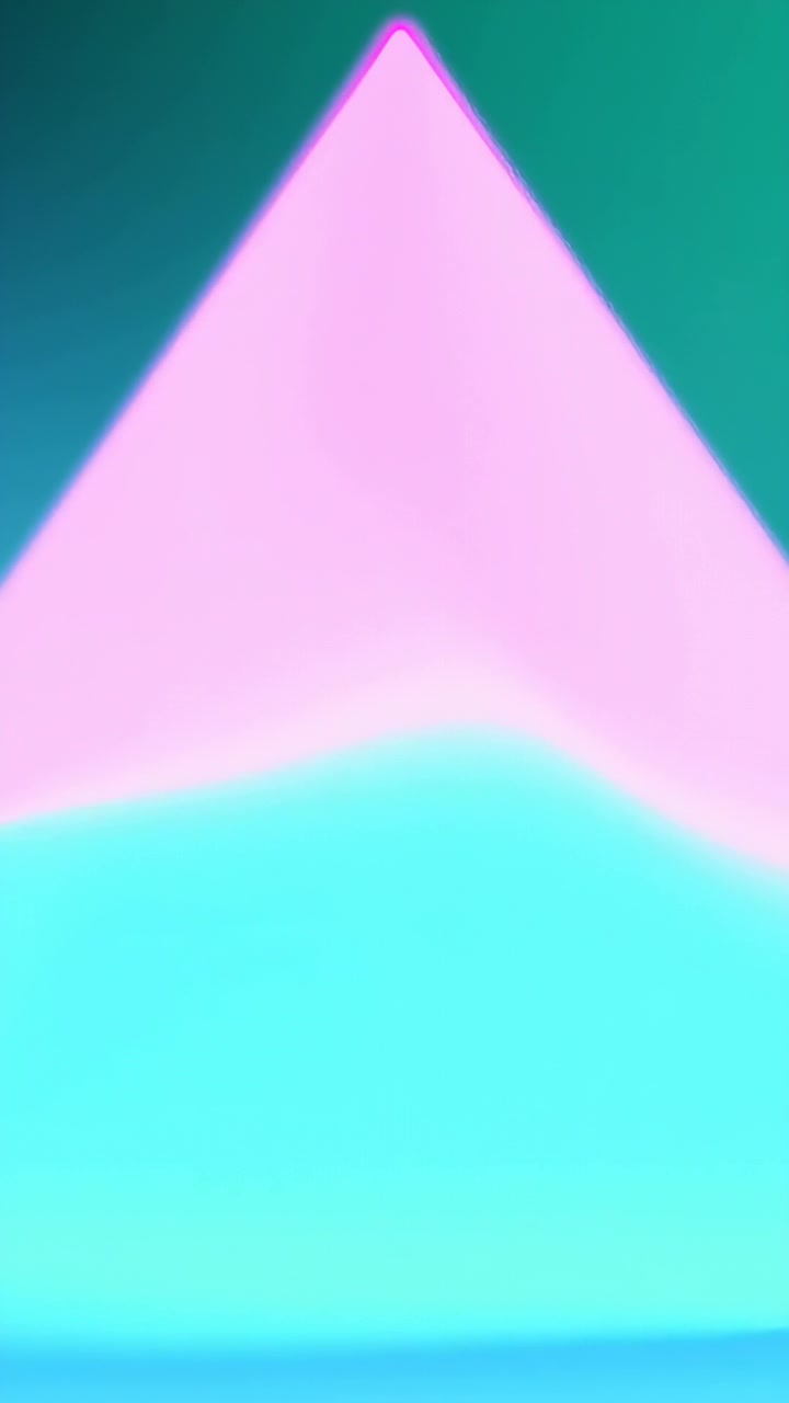 Vertical video: Looping chevron pulsing shifting pink apex to cyan base, neon halo on teal backdrop