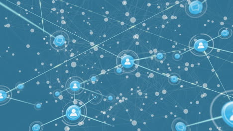 animación de la red de conexiones con iconos sobre fondo azul