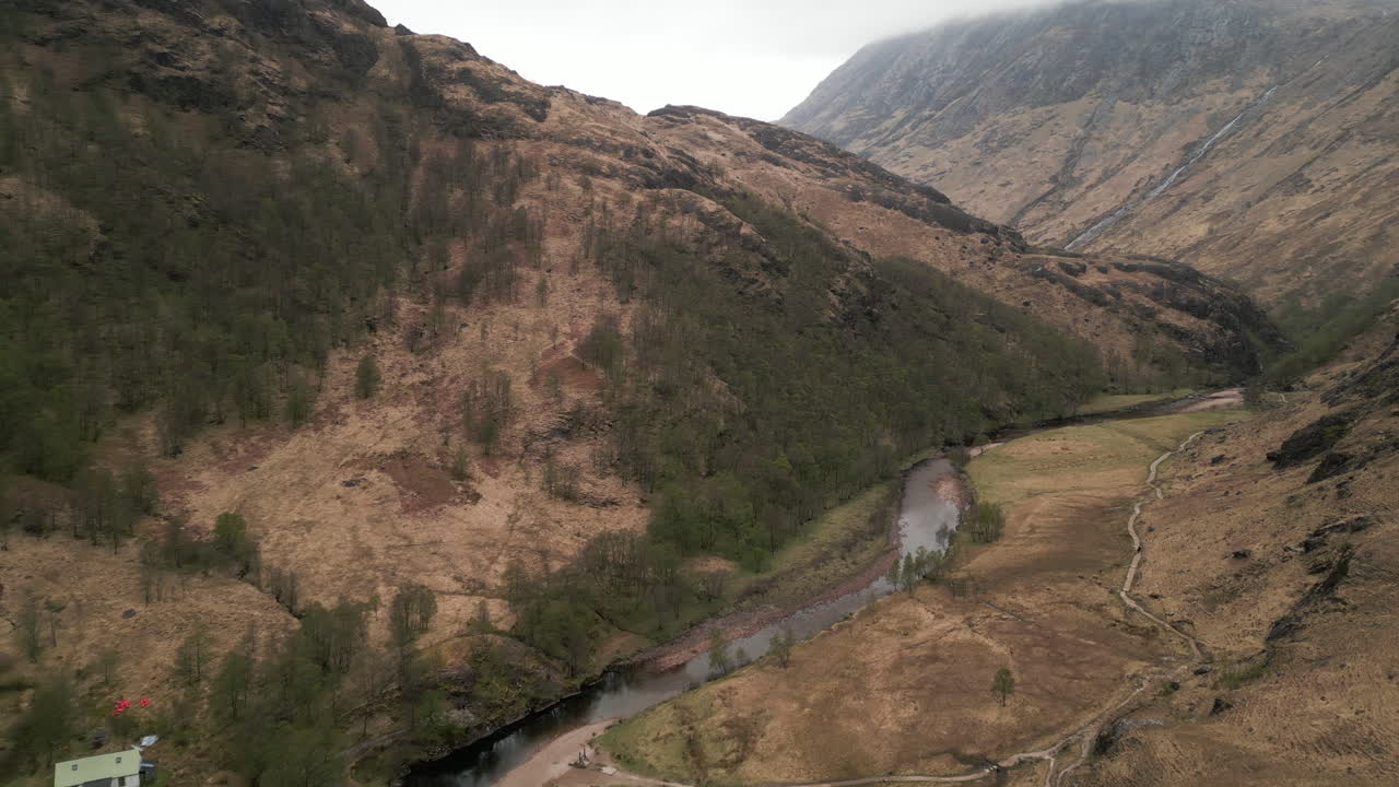 escocia valle de las montañas dron 4k