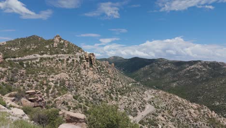 Drone view of a mountain overlook.