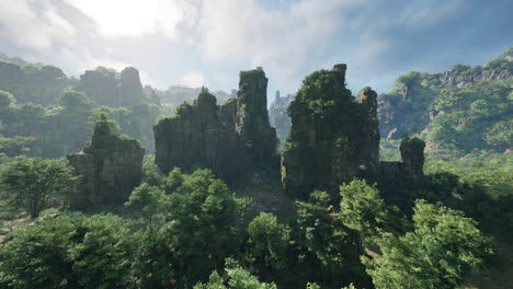 a majestic mountain range with towering cliffs
