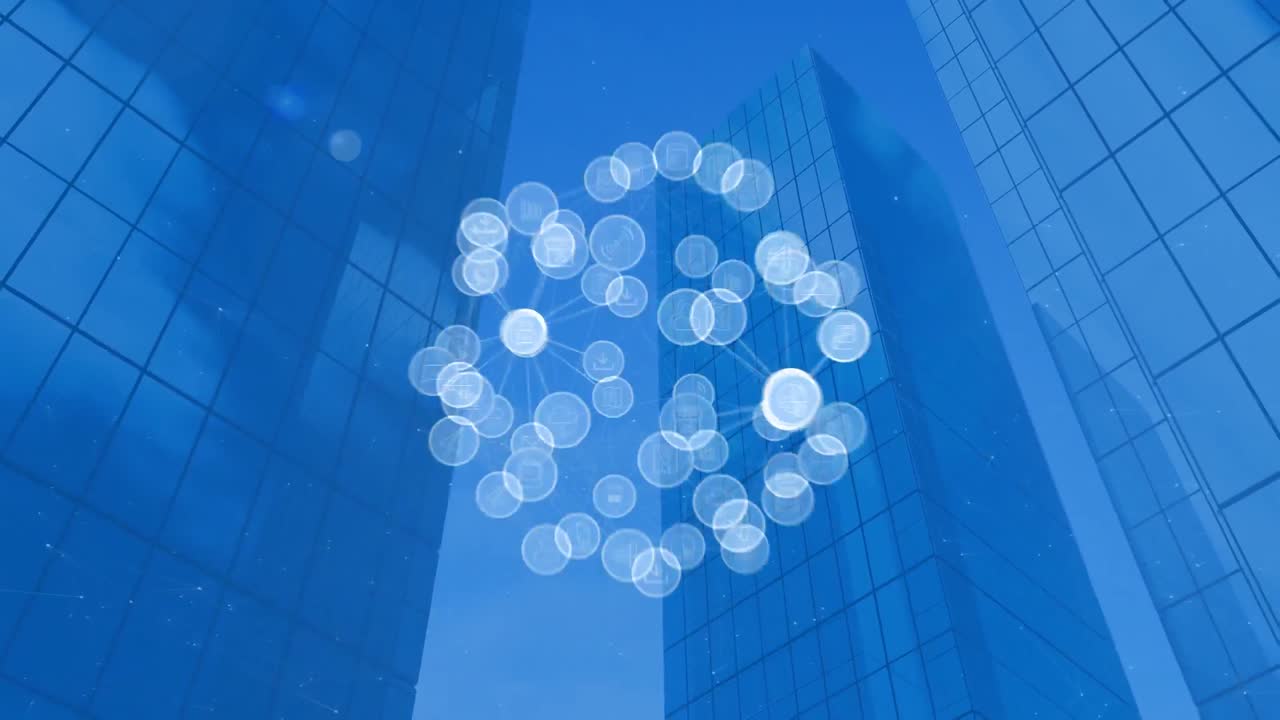 도시 풍경에 무작위  ⁇ 터 아이콘의 디지털 복합