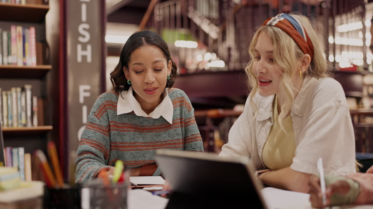 도서관에서 함께 공부하는 학생들