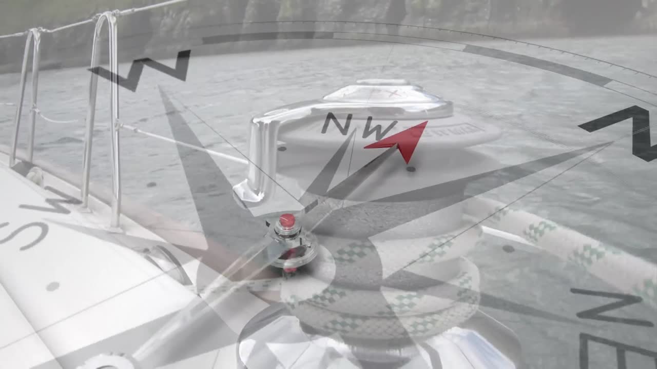 보트 에 있는 백인 남성 선원 위 의 나침반 의 애니메이션