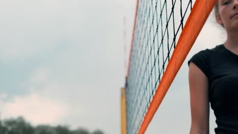 Close-up-greeting-the-hands-of-girls-volleyball-players-thanking-the-opponent-for-the-last-match-in-slow-motion