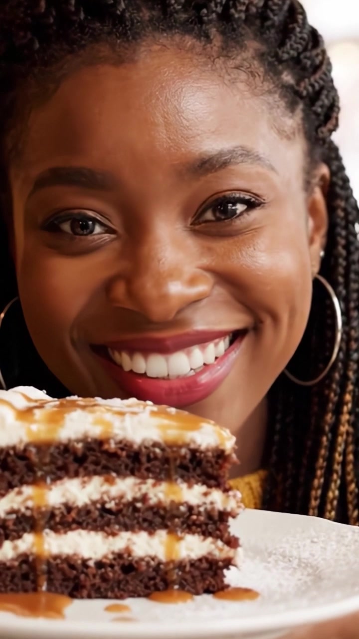 Plaisir Délicieux : Un Moment Joyeux Capturé alors qu'une Femme Heureuse Savoure la Richesse et la Saveur d'un Délicieux Gâteau au Chocolat lors de sa Célébration