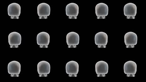human skulls halloween background. 3d skull rotating on black background.