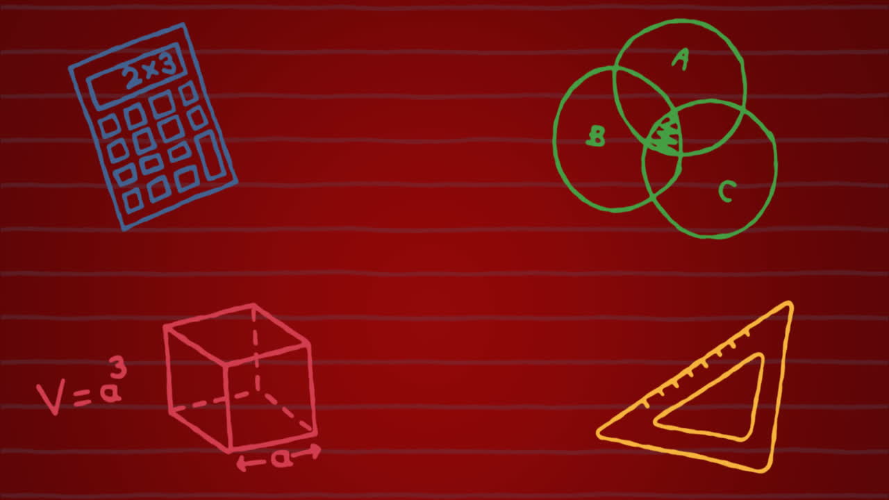 animación de iconos escolares con espacio de copia sobre fondo rojo