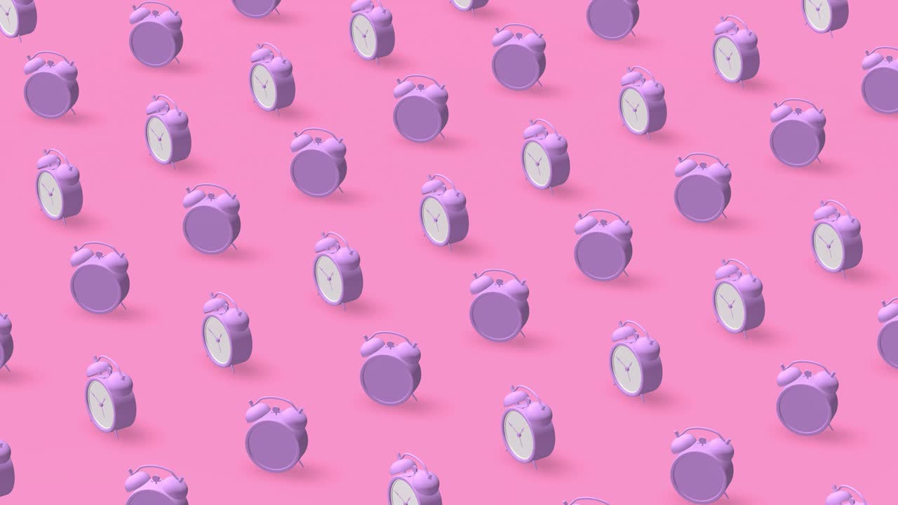 파란색 시계, 분홍색 배경, 추상적인 3d 애니메이션