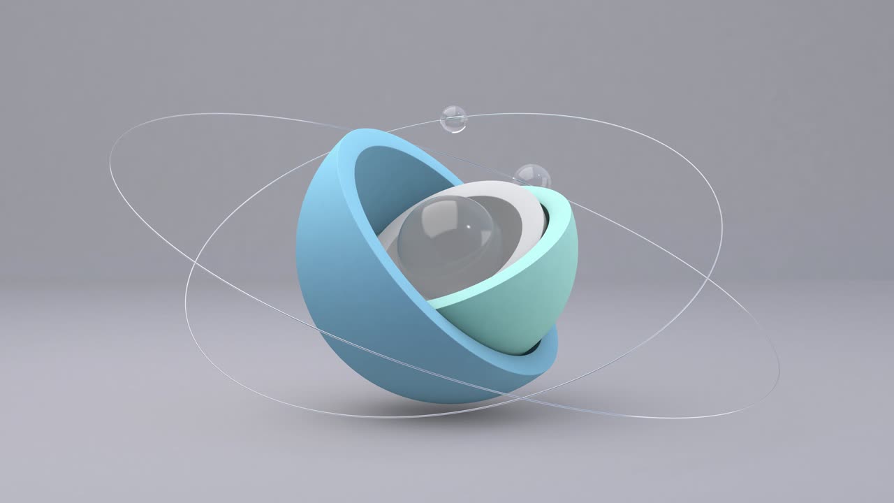 파란색, 민트 녹색, 색 반구, 유리 공, 추상 애니메이션, 3d 렌더링