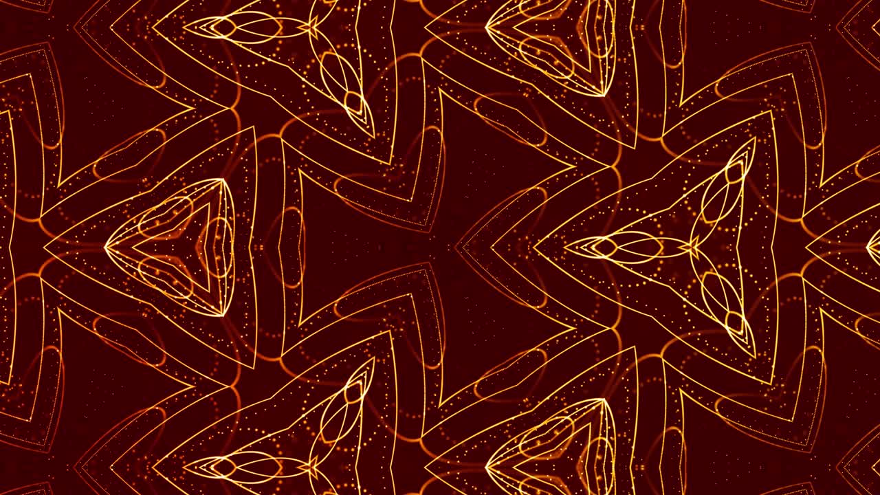 3d 4k partículas caleidoscópico fondo abstracto. animación en bucle liso de tema de ciencia ficción. partículas de lujo de oro forman estructuras y patrones complejos