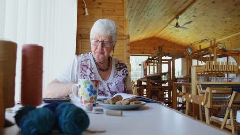 senior woman sitting on the table and calculating 4k