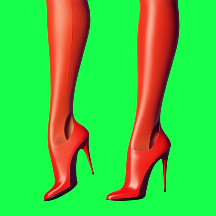 Mujer con tacones rojos y medias sobre pantalla verde
