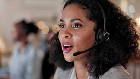 call center, support and headset with an african