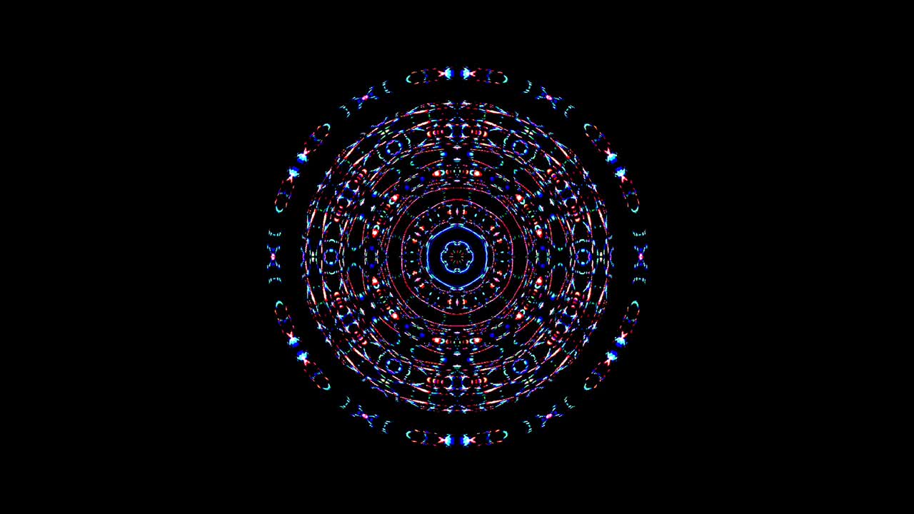 forma redonda animada de luces intermitentes multicolores, sobre un fondo negro
