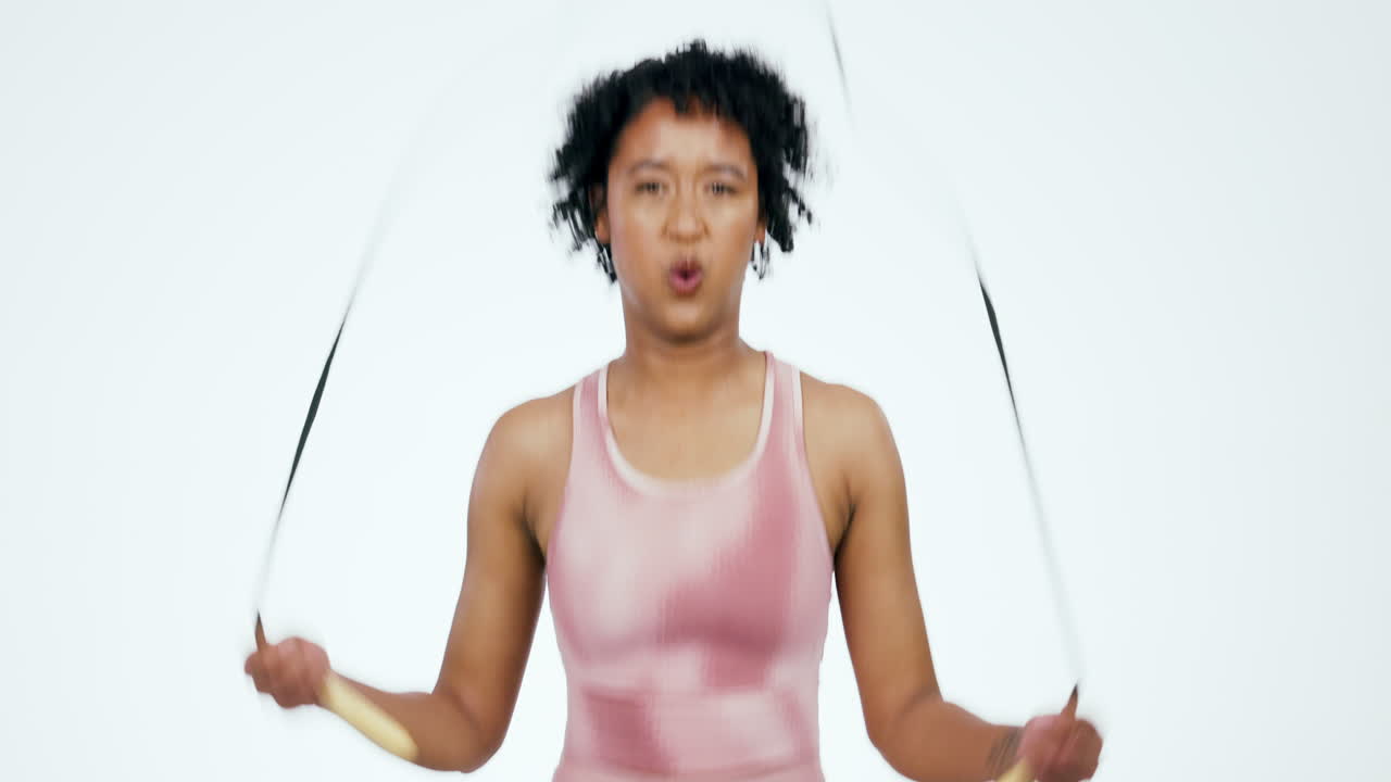 Face, woman and skipping for sports