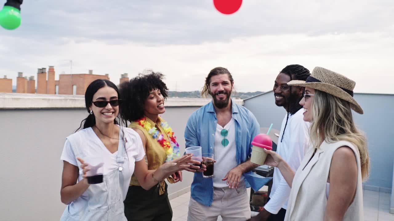 Friends enjoying a rooftop party