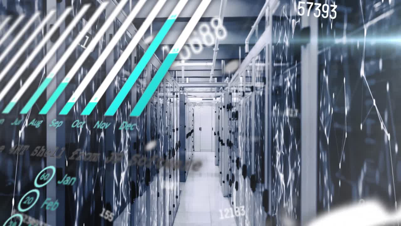 Animation of data processing with connections over computer servers