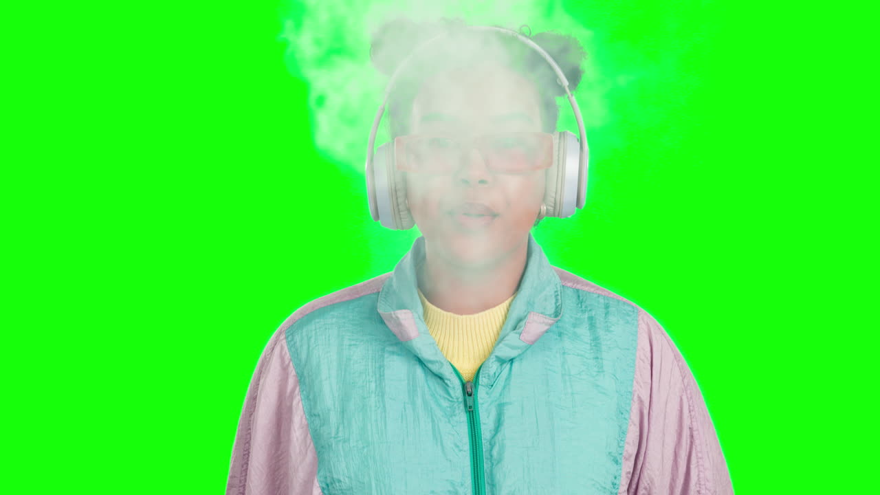 Vape, green screen och kvinnoporträtt som vapar