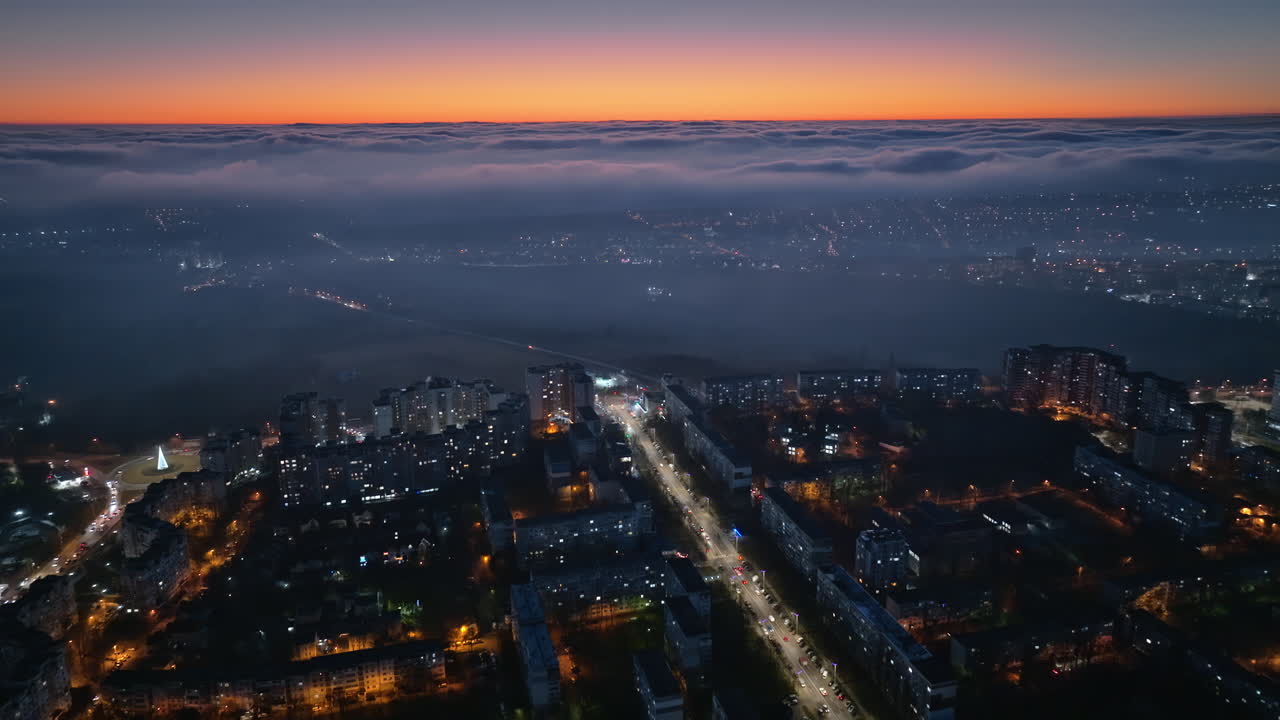 Aerial drone view of Chisinau, Moldova at sunset