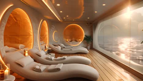 luxurious ocean view spa room on a modern yacht