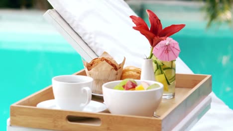 breakfast set up by the pool