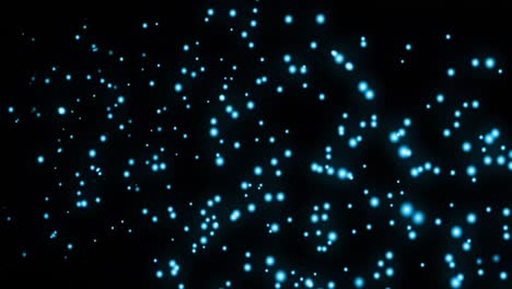 Animation-of-multiple-glowing-blue-spots-of-light-moving-in-hypnotic-motion-on-black-background