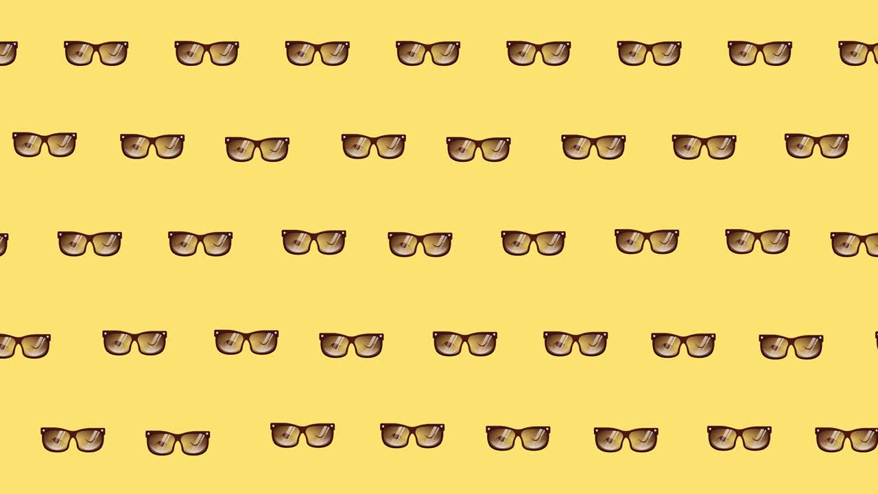 animación de múltiples gafas de sol sobre un fondo amarillo