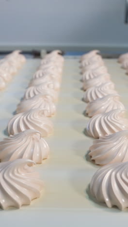 production of marshmallows. an automated line for the production of sweet marshmallows from natural food products. vertical video