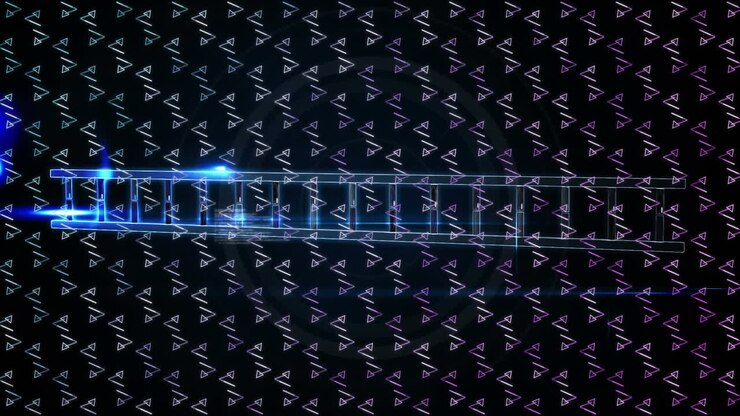 Animation of rows of pattern spinning over dna strand and data processing